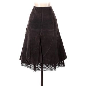 Anthropologie ODILLE Lace-Trimmed Suede Skirt